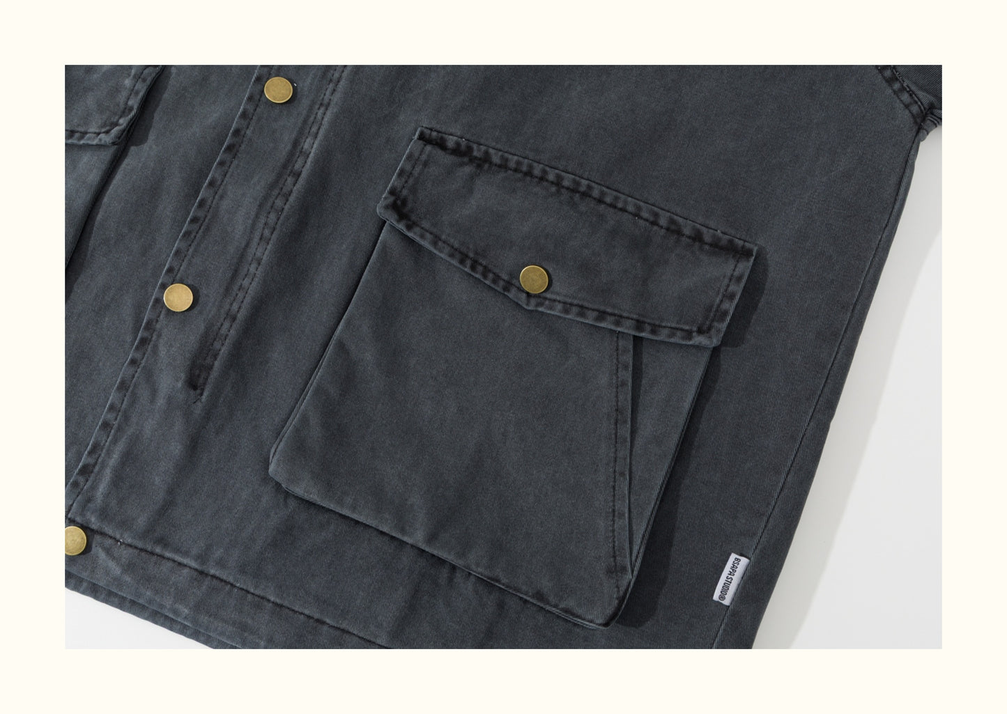 Vintage Washed Multi-Pocket Workwear Jacket – Stand Collar, 2025 Retro Streetwear for Men