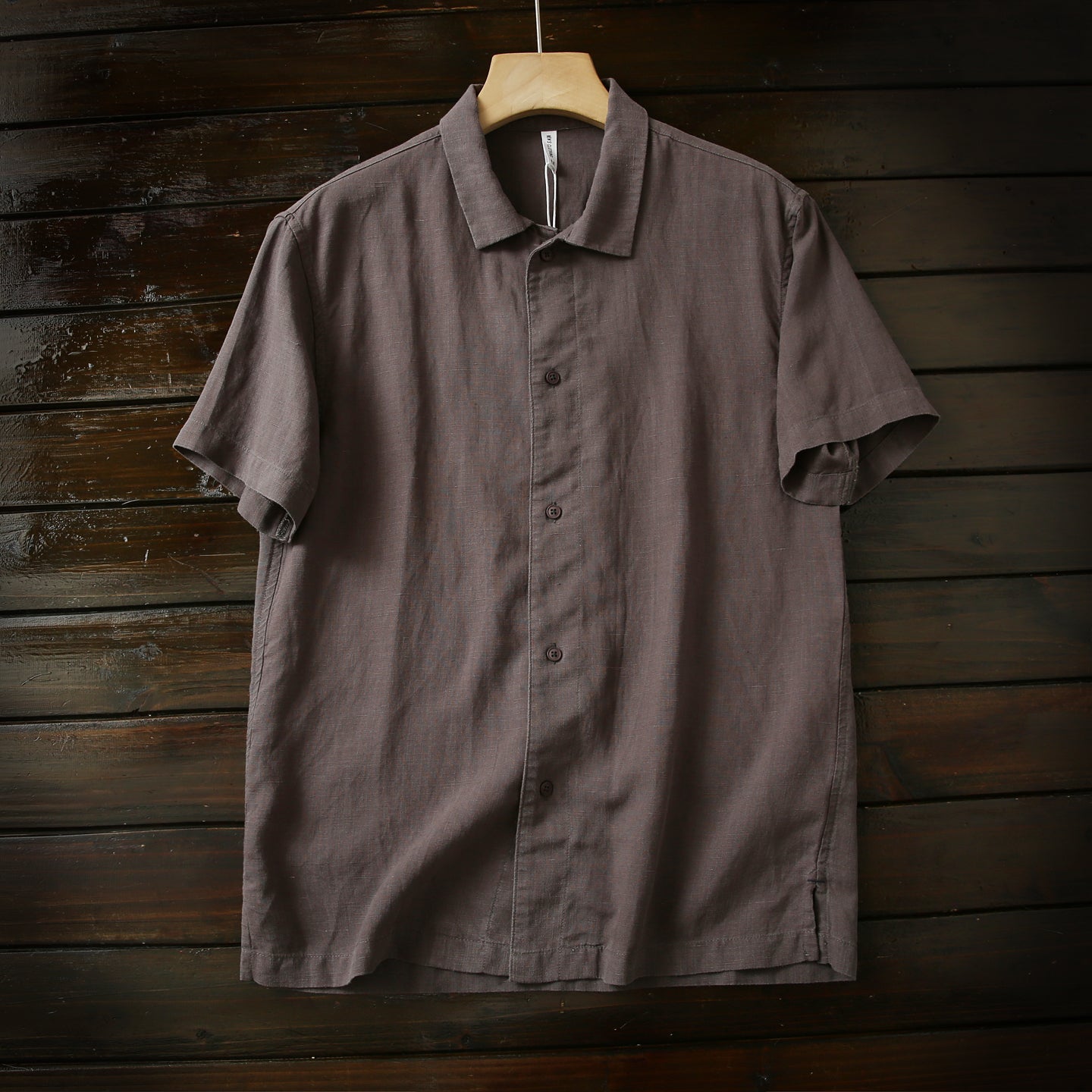 Cool Antibacterial Linen/Lyocell Men's Summer Turn-down Collar Loose Casual Short Sleeve Shirt Top