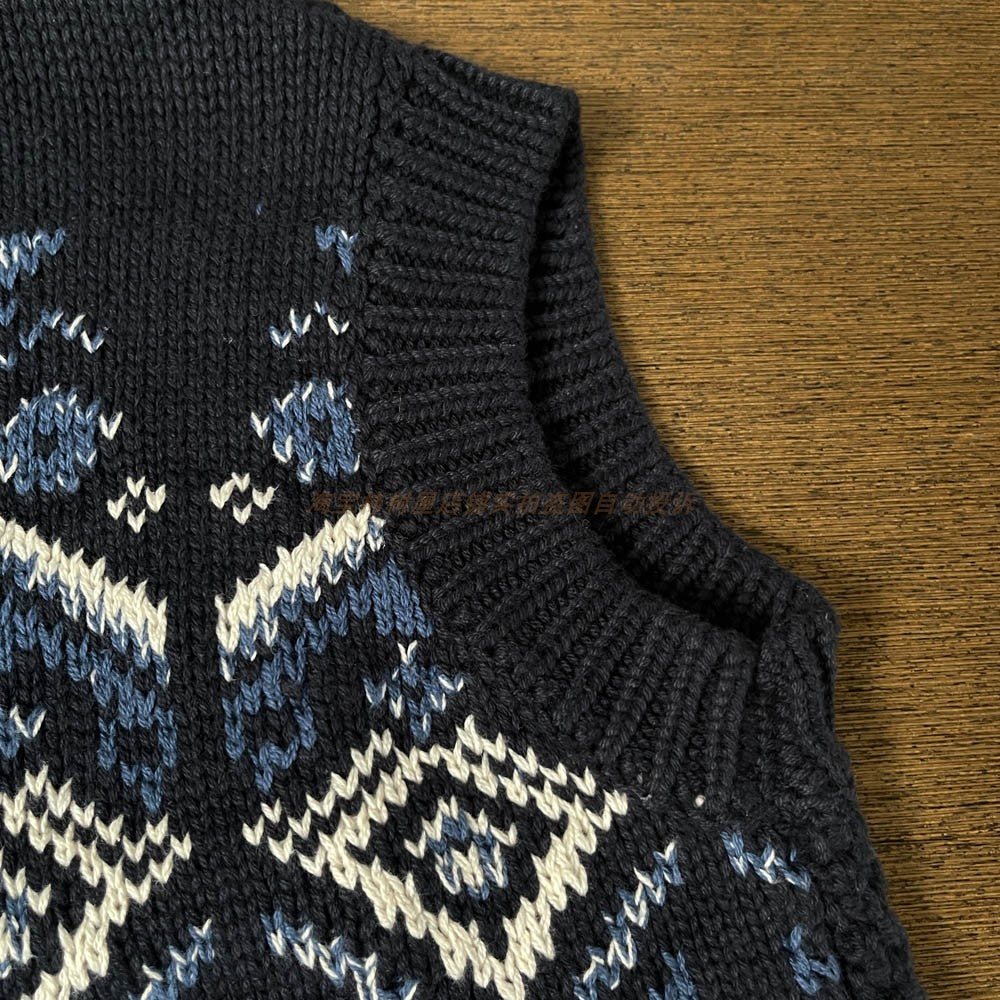 Women's Autumn Winter Fair Isle Crochet Vest - Japanese Nordic Style Sleeveless Knitted Waistcoat