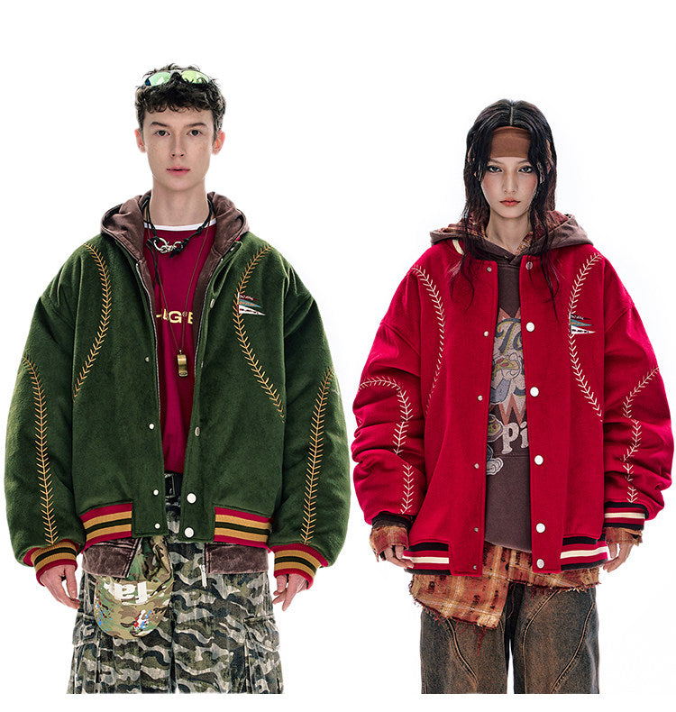 BJHG Quilted Baseball Jacket - American Style Color-Block Winter Coat (Unisex)