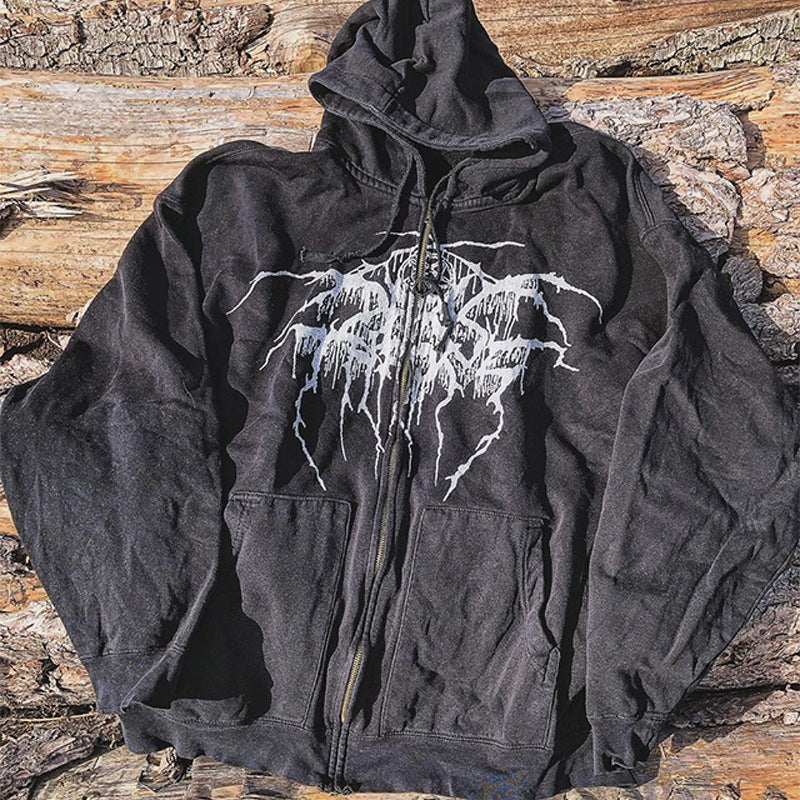 Darkthrone Black Metal Band American Retro Trend Loose Basic Hooded Cardigan Sweatshirt