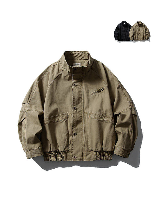 American Vintage Washed Cotton Stand-Collar Work Jacket – Oversized Unisex – Japanese vintage | yamalin clothes | Yamalinclothes