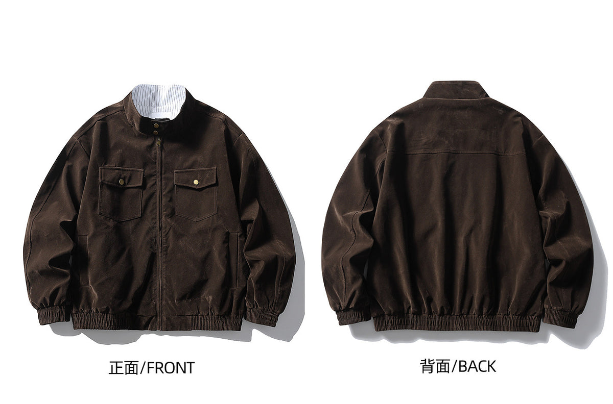 Stripe Patchwork Stand-Collar Harrington Jacket – Oversized Unisex | Yamalinclothes