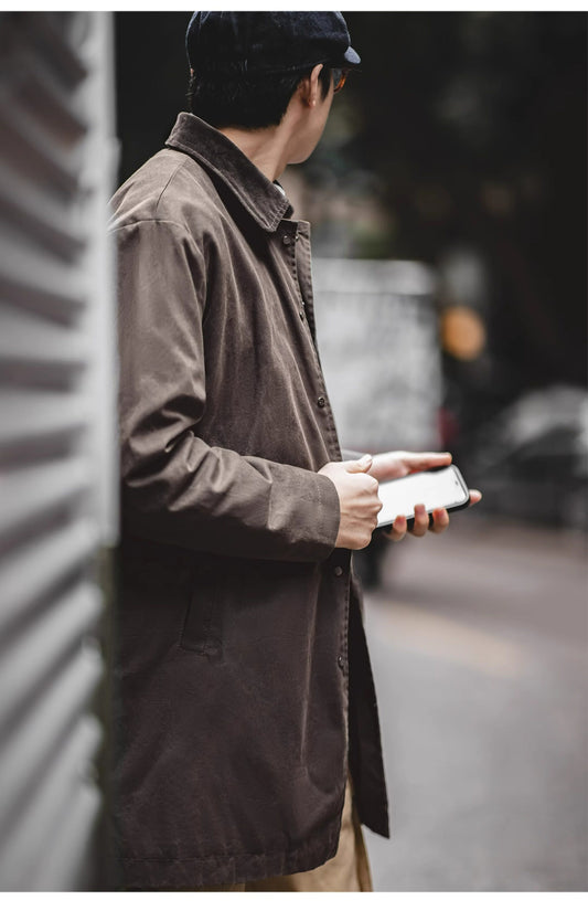 Oil Wax Waterproof Windbreaker Coat – American Retro Lapel Men's – Japanese vintage | yamalin clothes | Yamalinclothes