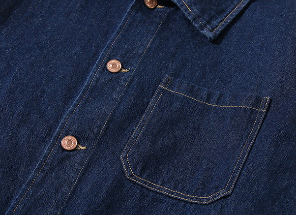 Vintage Denim Work Shirt Jacket – Loose Fit Japanese Style Cargo Shirt for Men – Japanese vintage | yamalin clothes | Yamalinclothes