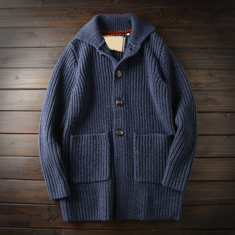 Italian custom made ultra-fine wool foreign trade tail goods autumn and winter men's high-end thickened knitted cardigan sweater jacket