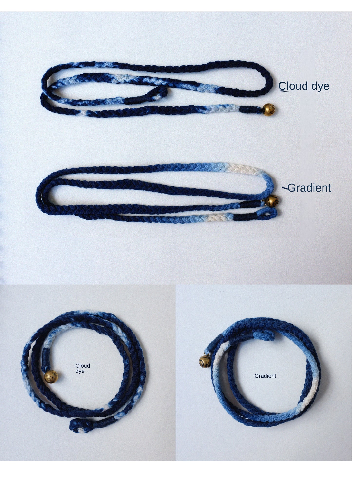Original Blue Dyed Bracelet Chinese Retro INDIGO Tie-Dye Bracelet Multi-Turn Three-Strand Braided Couple Bracelet
