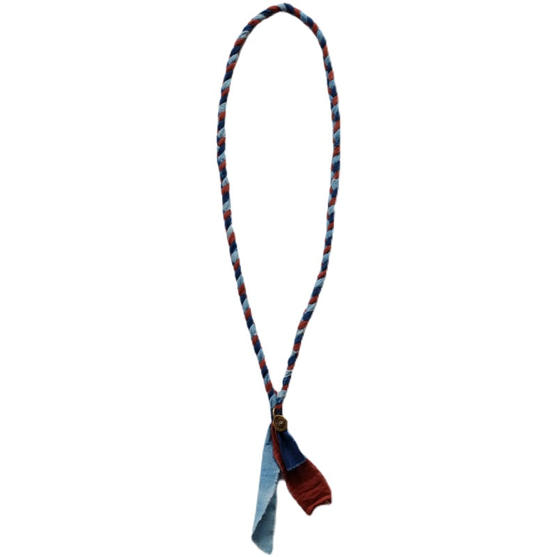 Blue Dyed Sandalwood Red Plant Dye Ancient Cloth Necklace Handmade Braided Rope Amekaji Retro Woven Hanging Rope