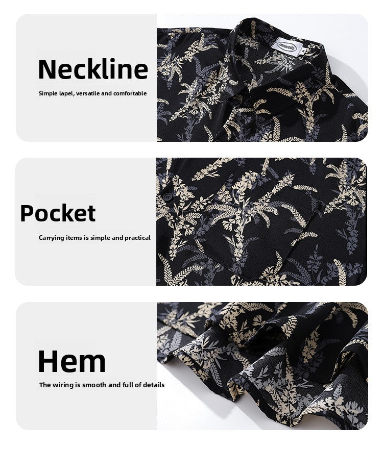 American Style Casual Floral Full Print Long Sleeve Shirt for Men, Loose Beach Shirt Jacket for Autumn