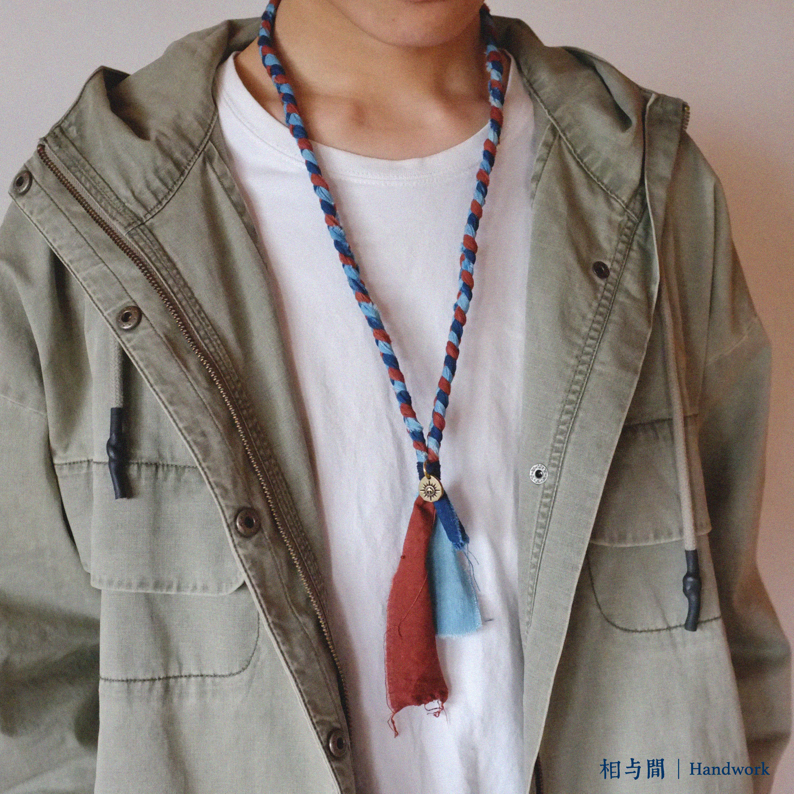 Blue Dyed Sandalwood Red Plant Dye Ancient Cloth Necklace Handmade Braided Rope Amekaji Retro Woven Hanging Rope