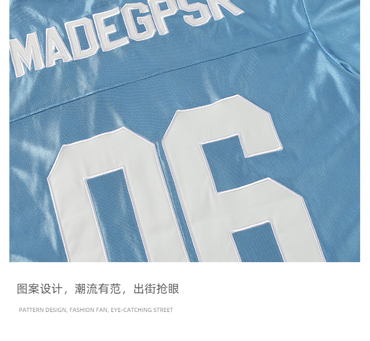 51 Hip-Hop American Retro Football Jersey V-Neck Sports Short Sleeve T-Shirt Unisex Satin Cool Loose Football Top