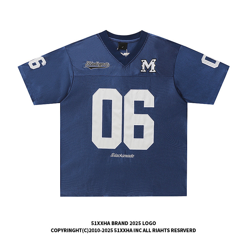 51 Hip-Hop American Retro Football Jersey V-Neck Sports Short Sleeve T-Shirt Unisex Satin Cool Loose Football Top