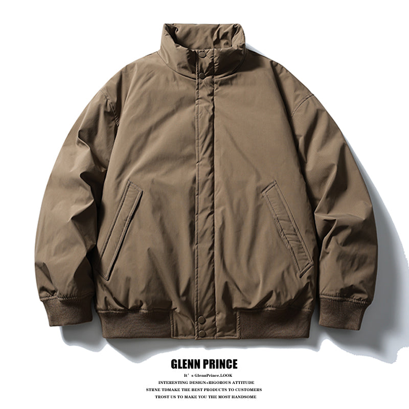 American Retro Basic Stand Collar Workwear Down Jacket for Men Winter Versatile Couple White Duck Down Coat