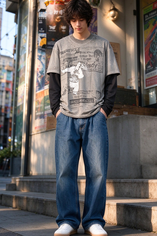 Washed Distressed T-Shirt Set – Vintage Two Piece – T-Shirts | japanese streetwear | vintage workwear | unisex | Yamalinclothes