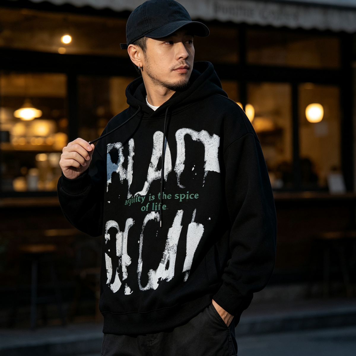 Fuzzy Letter Print Fleece Hoodie – Heavy Oversized Unisex | Yamalinclothes