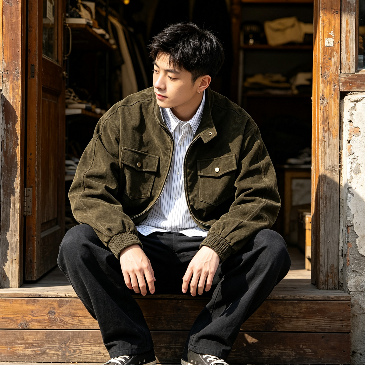 Stripe Patchwork Stand-Collar Harrington Jacket – Oversized Unisex | Yamalinclothes