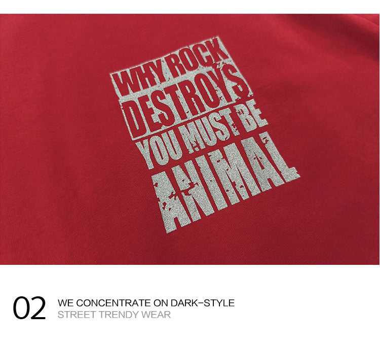 American Vintage Mottled Letter Print Heavyweight T-Shirt - 245G Washed Distressed Pure Cotton Short Sleeve Tee for Men