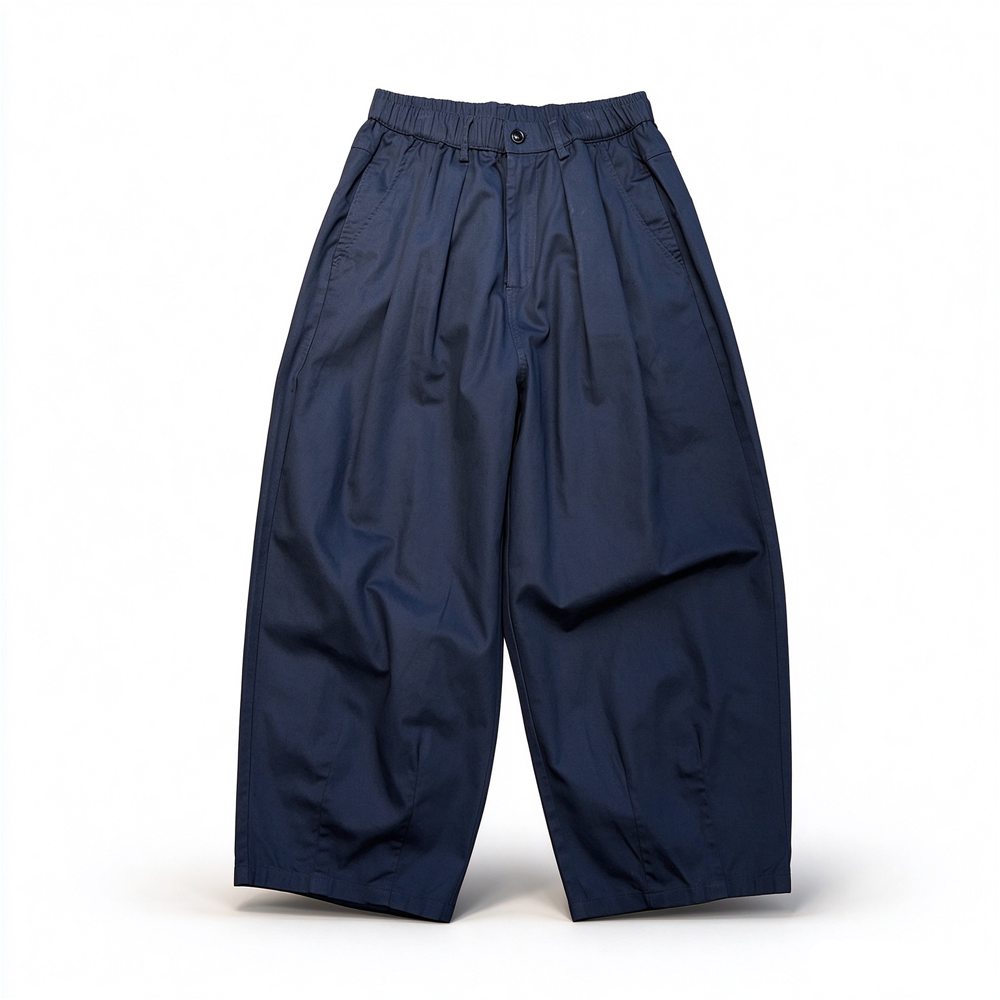 Cotton-Blend Wide-Leg Pants – Pleats & Elastic Waist