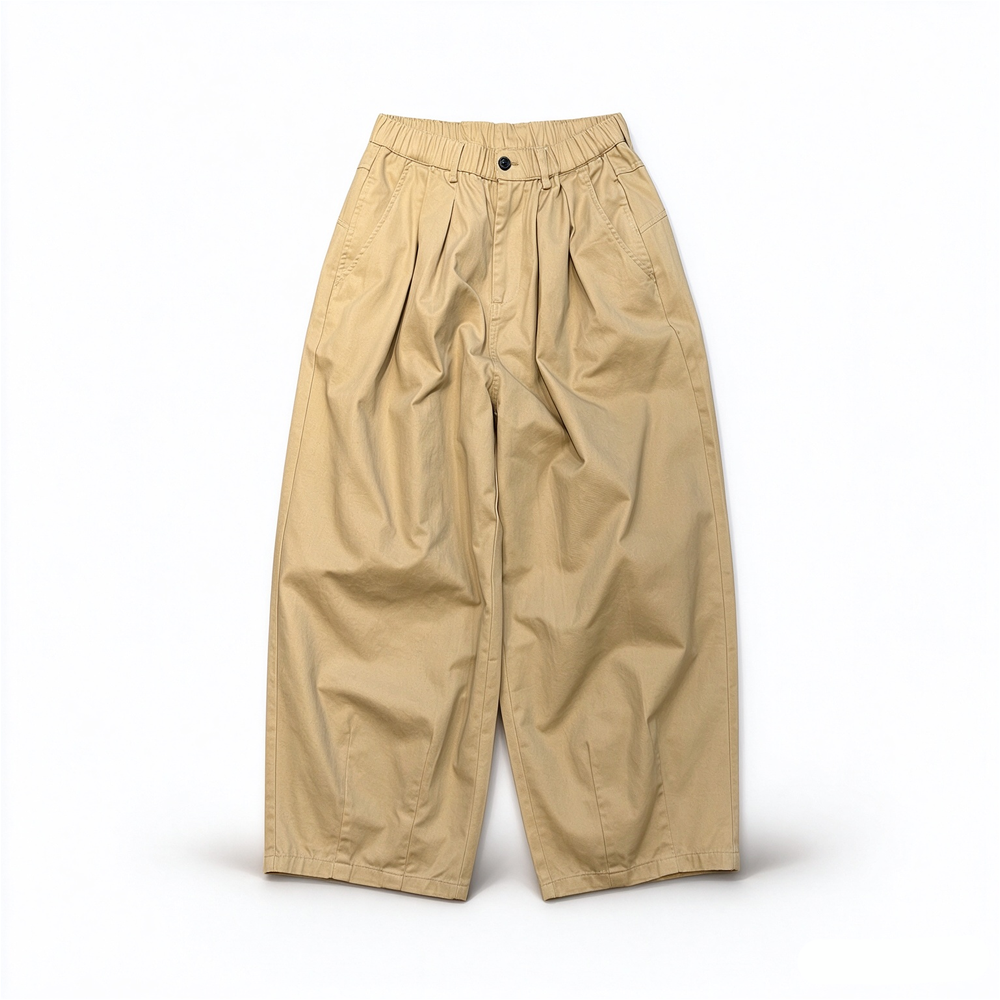 Cotton-Blend Wide-Leg Pants – Pleats & Elastic Waist