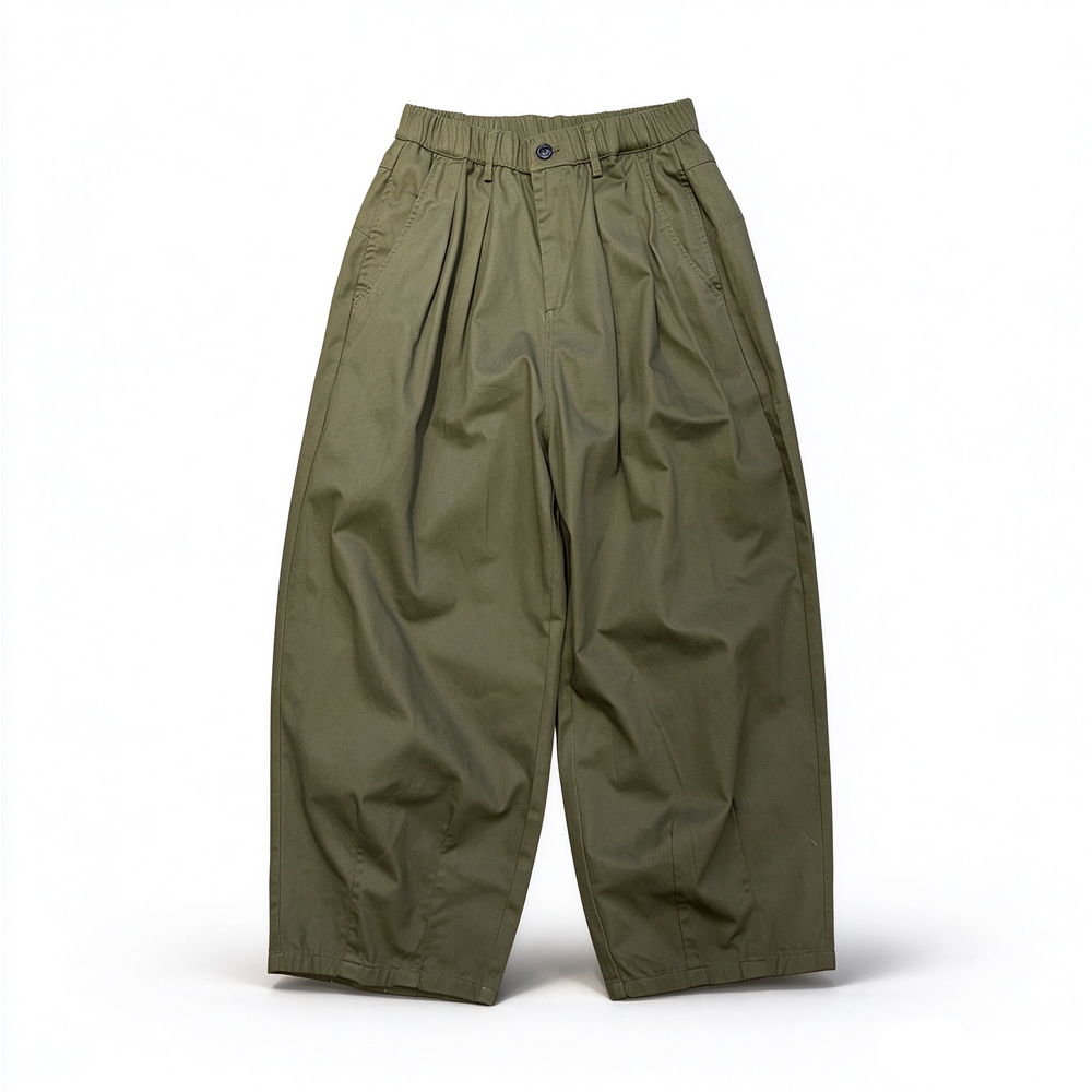 Cotton-Blend Wide-Leg Pants – Pleats & Elastic Waist