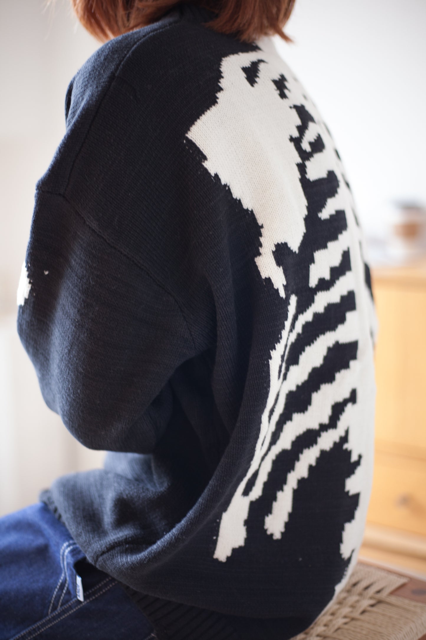 Japanese fall black knitted vintage skull Crew Neck Pullover sweater s