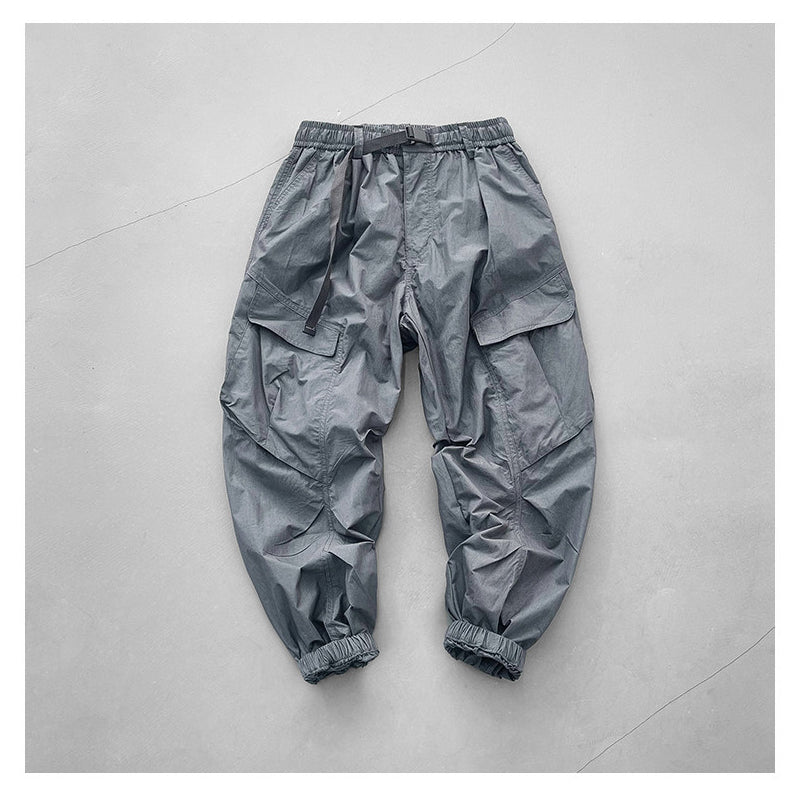 Japanese retro summer thin cargo pants loose wide-leg quick-drying multi-pocket dad pants men's legging casual pants