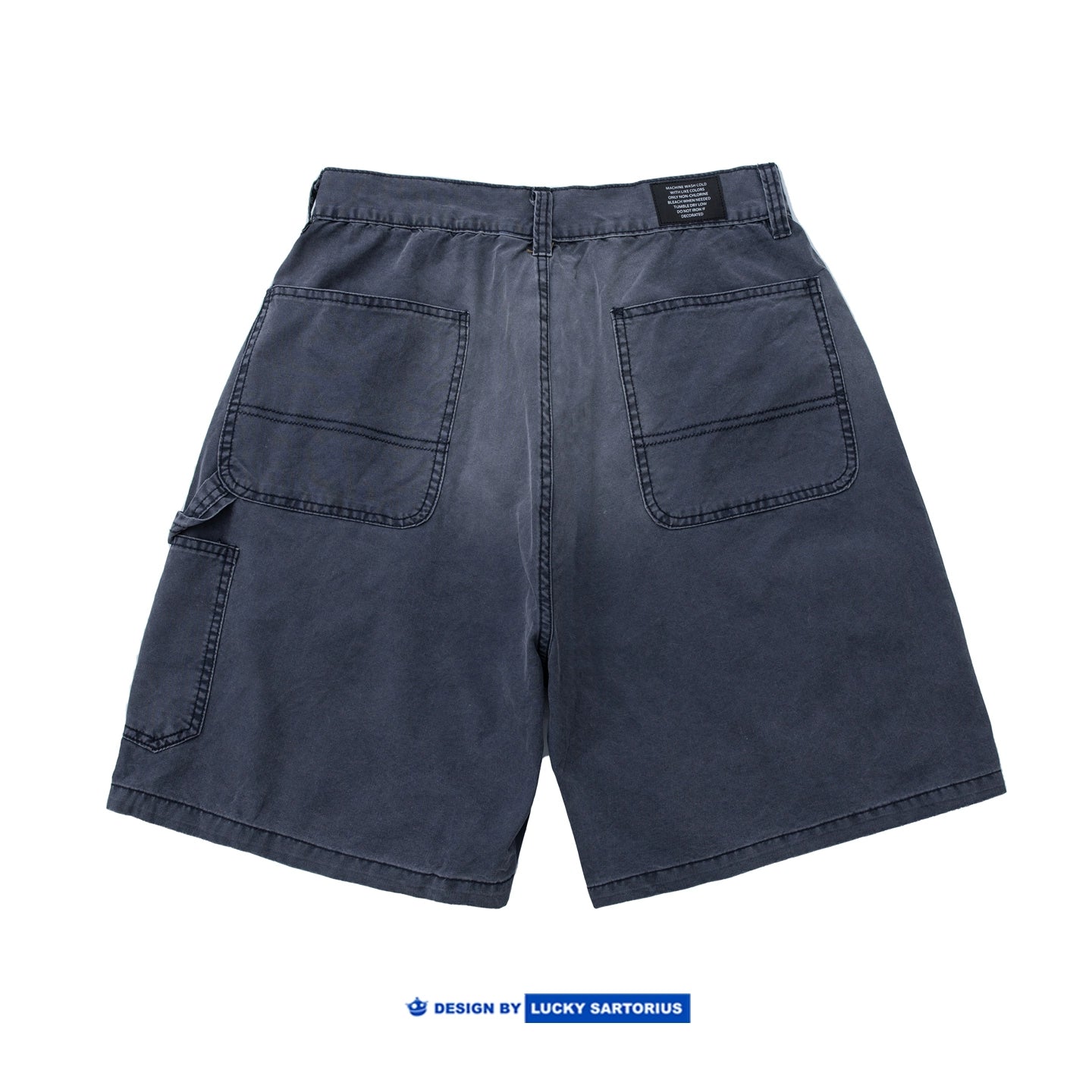Cotton hand-washed, distressed workwear style, multi-pocket cotton woven loose shorts for men and women