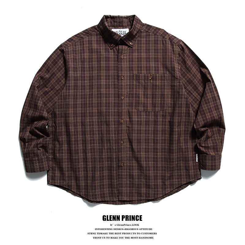 American Vintage Plaid Long Sleeve Shirt Men's Spring Loose Layering Versatile Lazy Unisex Shirt