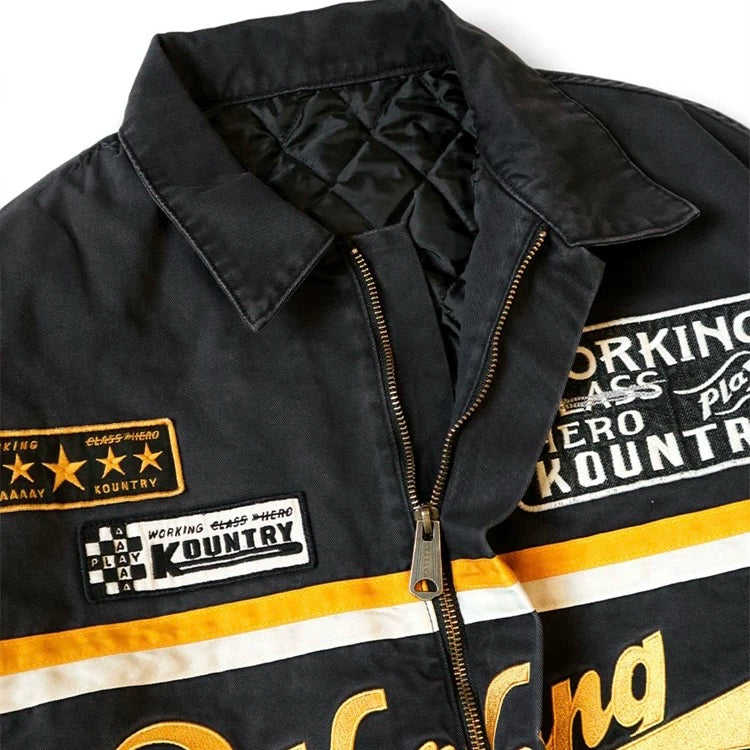 correct version Japanese batik embroidered biker long-sleeved padded jacket
