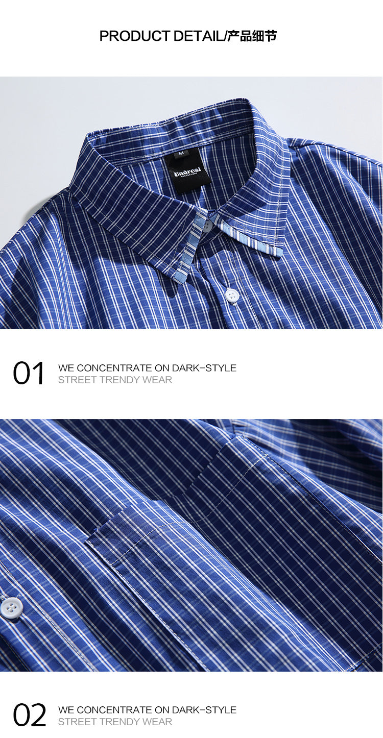 Japanese cityboy fake two-piece silhouette plaid shirt long sleeve men's retro loose couple coat
