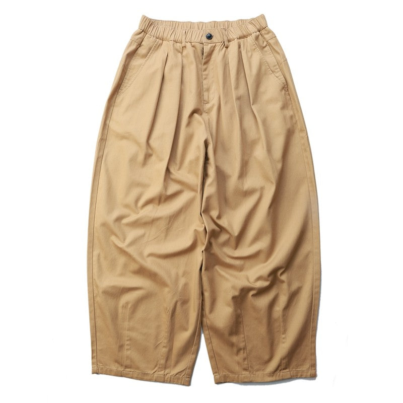 Cotton Wide-Leg Pants – Pleated Front & Elastic Waist