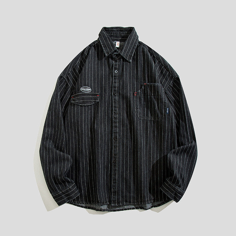 Striped Denim Shirt – Asymmetric Chest Pockets | Yamalinclothes