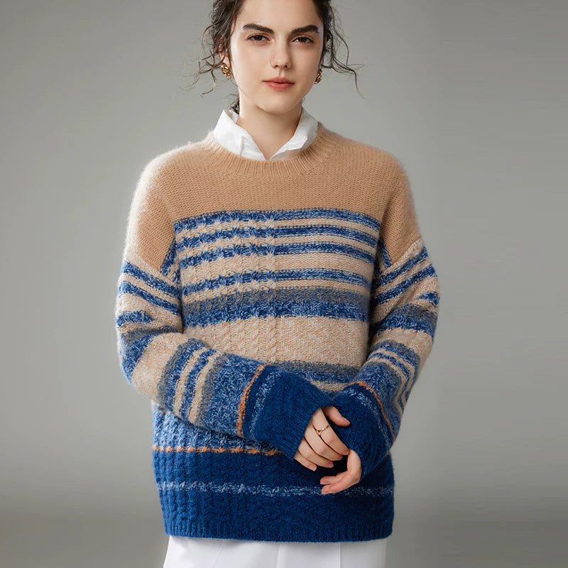 Floral Yarn Color-Block Knit Sweater – Crew Neck Oversized Unisex | Yamalin clothes | Men's Vintage Workwear