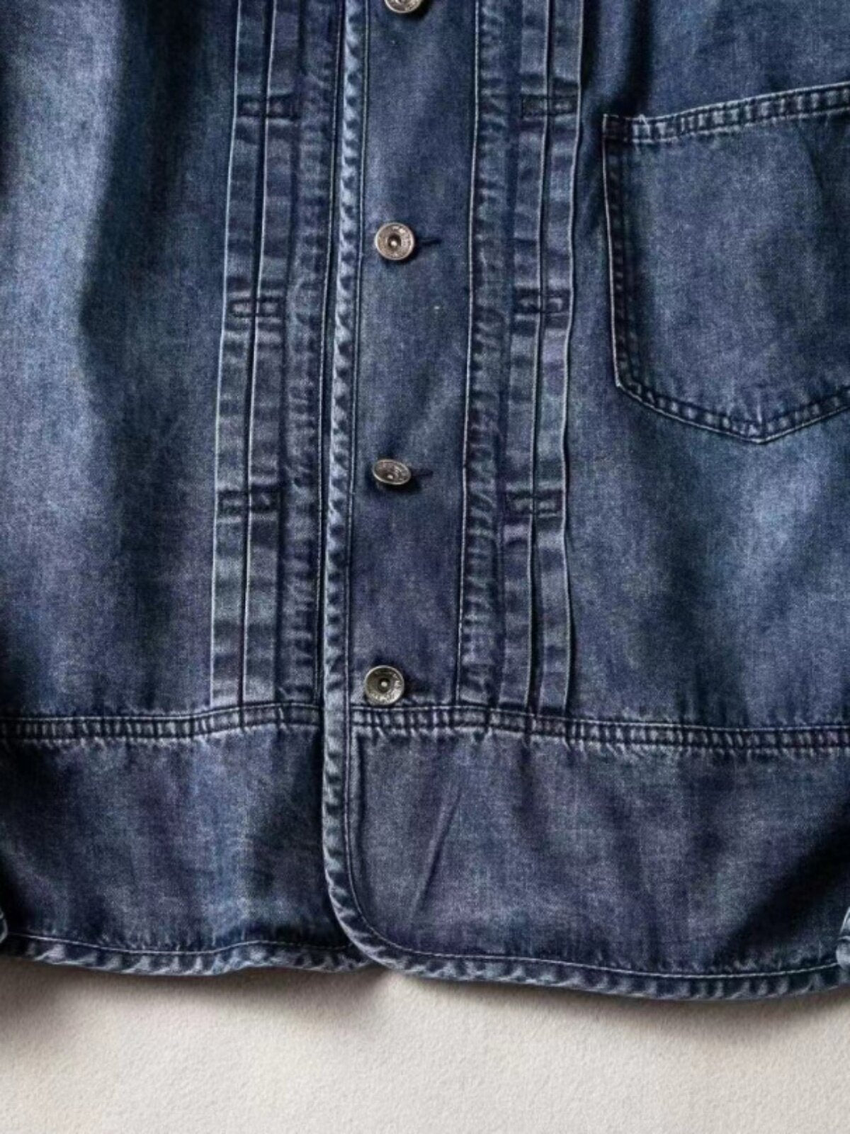 Japanese Retro Cotton Denim Jacket Men – Hand-Washed V-Neck Long Sleeve Streetwear | Japanese vintage | yamalin clothes | Yamalinclothes
