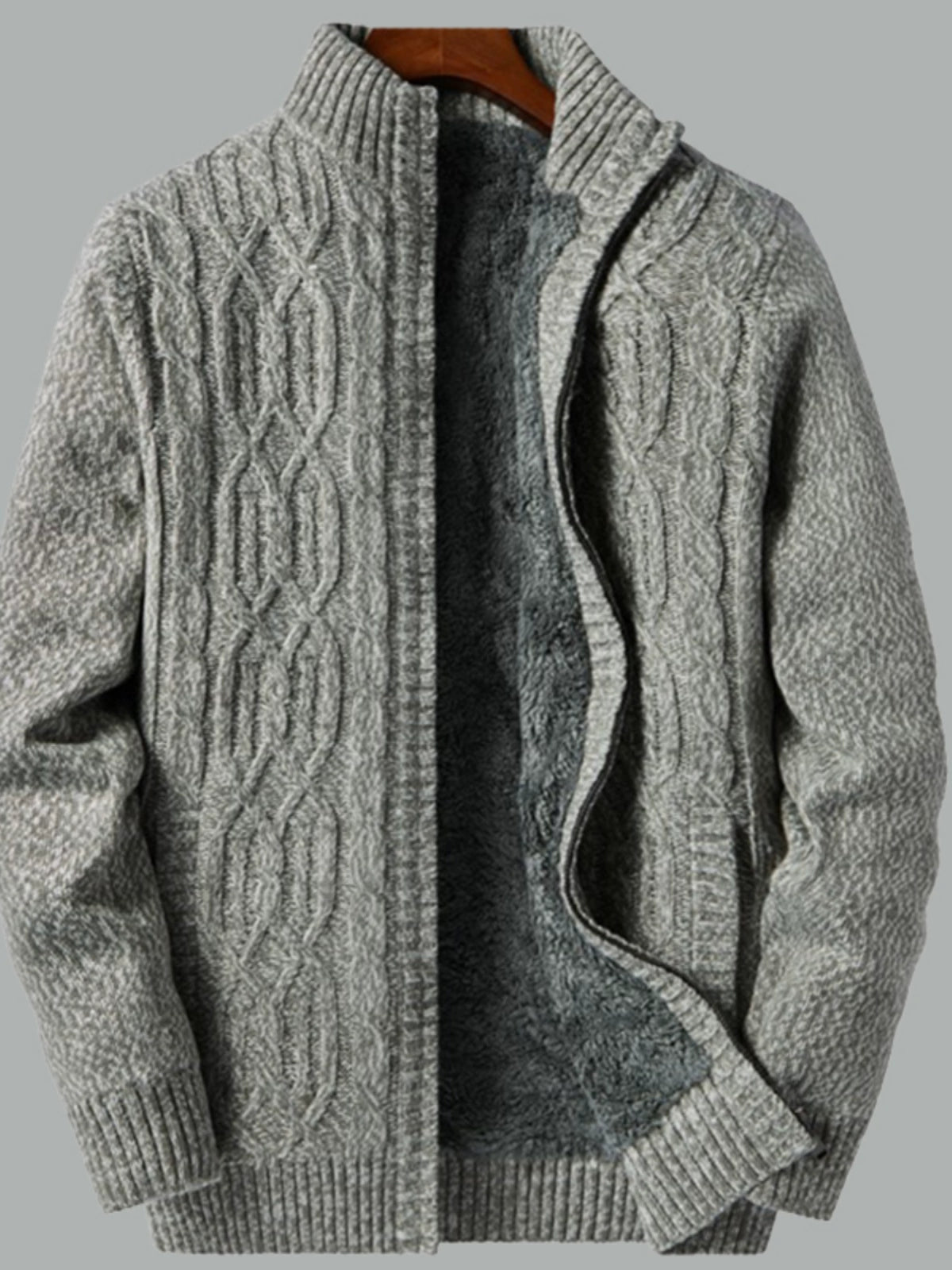 Temperament is stylish! Padded lamb fleece sweater men's winter stand-up collar jacquard knitted cardigan jacket