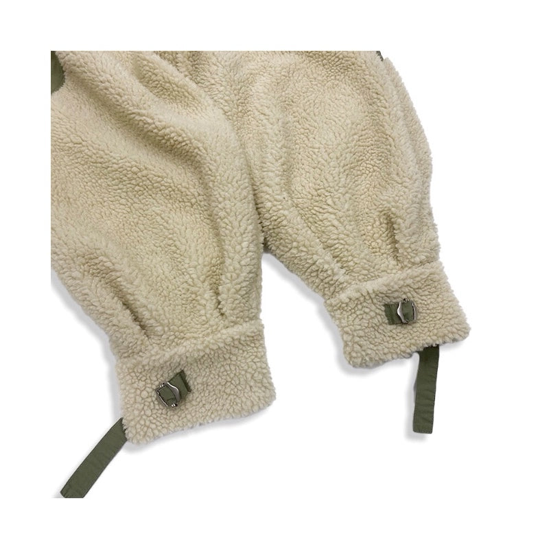 Ami-Style Lamb Wool Stitching Cargo Pants - Khaki Military Trousers (Unisex)