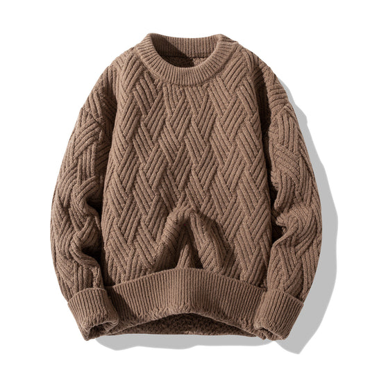 Chunky Twist Knit Sweater – Fleece-Lined Thickened Pullover Unisex Winter Knitwear – Japanese vintage | yamalin clothes | Yamalinclothes