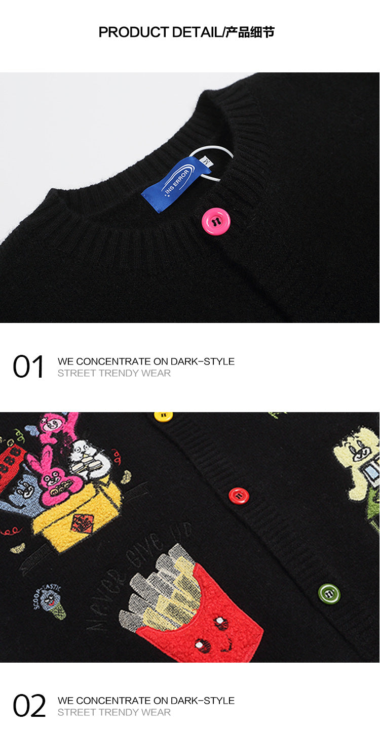 American fashion brand fun cartoon patch embroidered cardigan sweater men's winter age reduction lazy knit jacket
