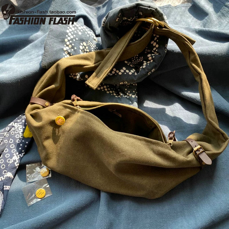 cotton arabesque water ripple cowhide Japanese men's and women's trend crossbody shoulder bag