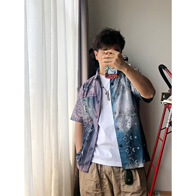 Japanese tie-dyed cashew flower short-sleeved shirt