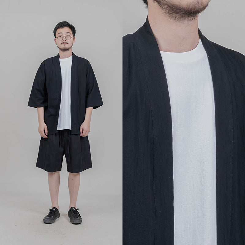 Chinese style solid color Hanfu cardigan kimono men's three-quarter sleeve feather jacket Japanese style Japanese style Japanese style robe