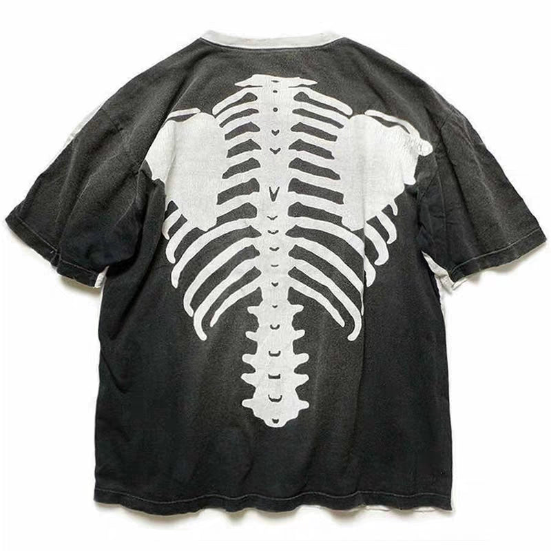 bones ins super fire skeleton loose short sleeve rap with the same size oversize