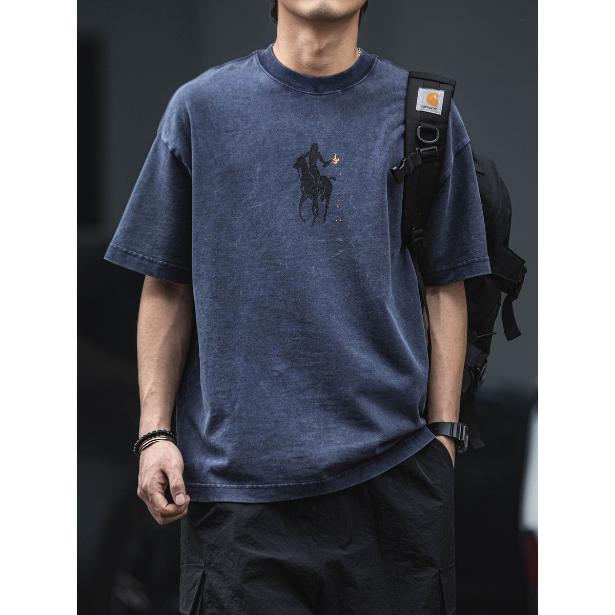 320G heavy cotton batik washed distressed short-sleeved T-shirt men's American retro loose casual versatile half sleeve | Yamalinclothes