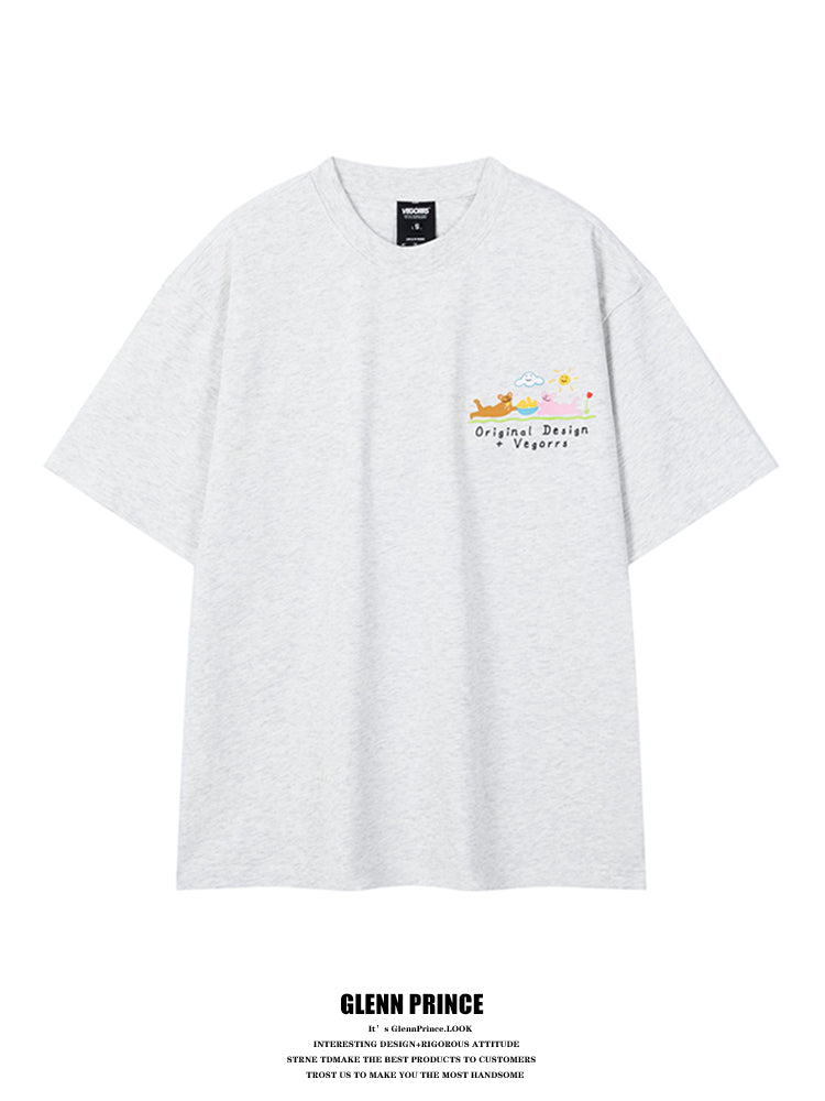 American retro fun cartoon print short sleeve t-shirt men's summer oversize niche versatile tee