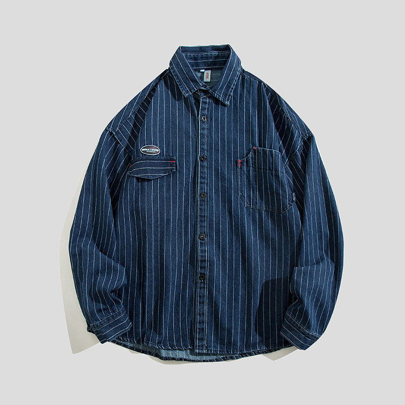 Striped Denim Shirt – Asymmetric Chest Pockets | Yamalinclothes