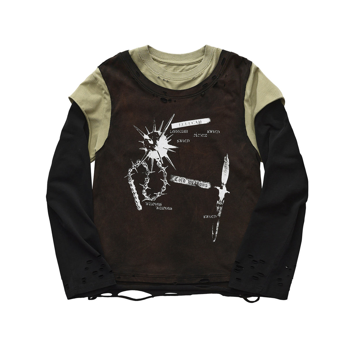 Deconstructed Spliced Washed Long Sleeve T-Shirt – Loose Unisex Streetwear | Yamalinclothes