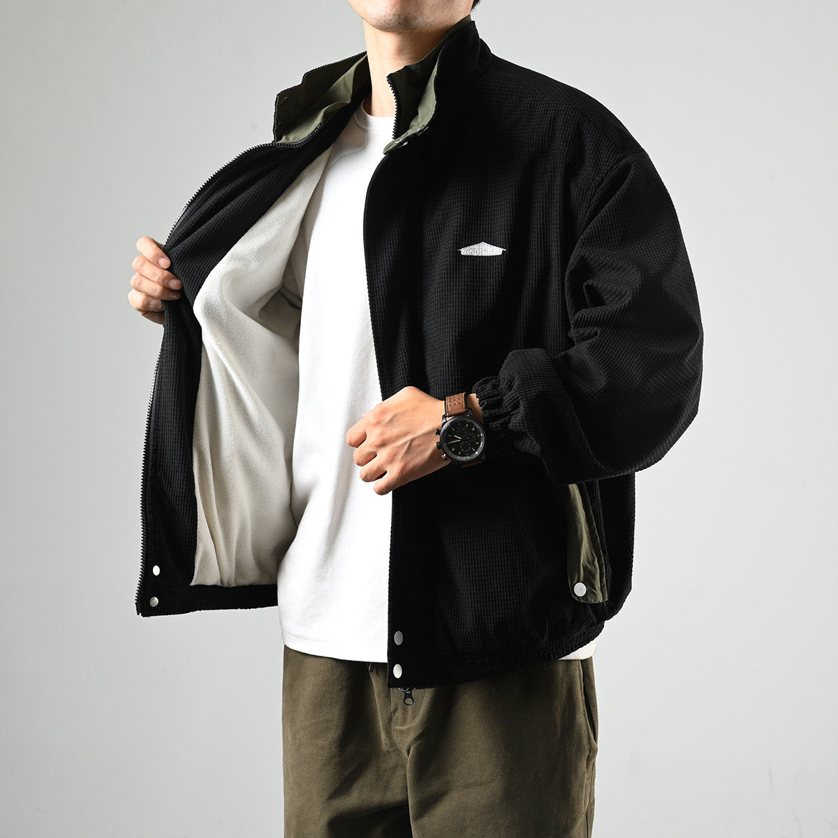 Corduroy Jacket – Contrast Stand Collar & Pocket Trim | Yamalinclothes
