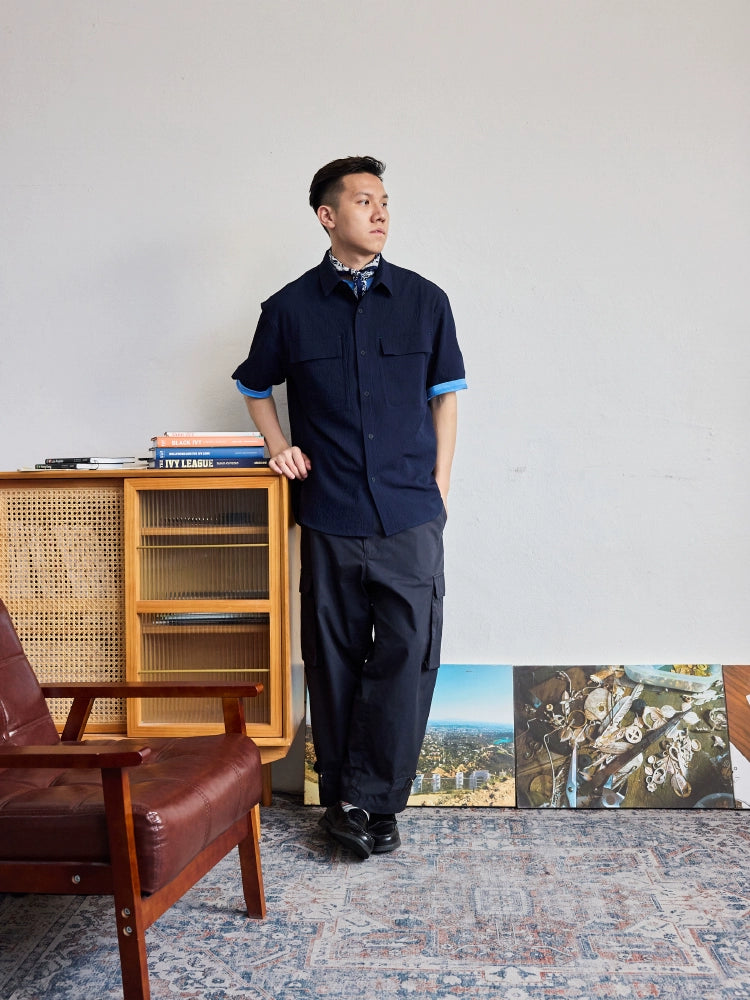 SEERSUCKER POCKET CARGO SHORT SLEEVE SHIRT MEN'S SUMMER 2024 NEW TREND THIN SHIRT TIDE