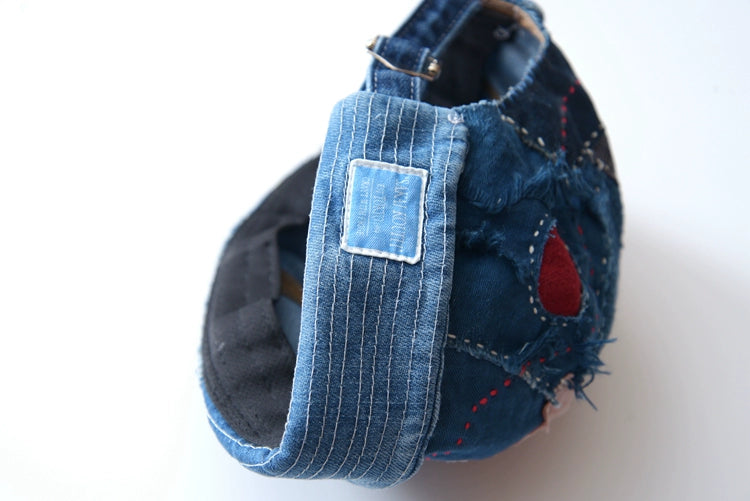 Japanese original designer ancient cloth stitching melon leather hat Japanese retro blue dyed old hat men and women personality trend