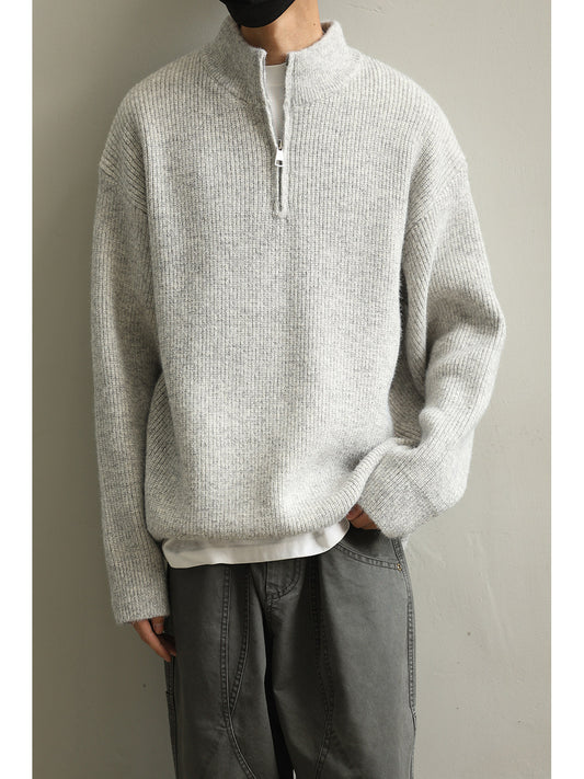 Stand Collar Half-Zip Pullover Sweater – Japanese Loose Unisex – Sweater pullover | japanese streetwear | vintage workwear | unisex | Yamalinclothes